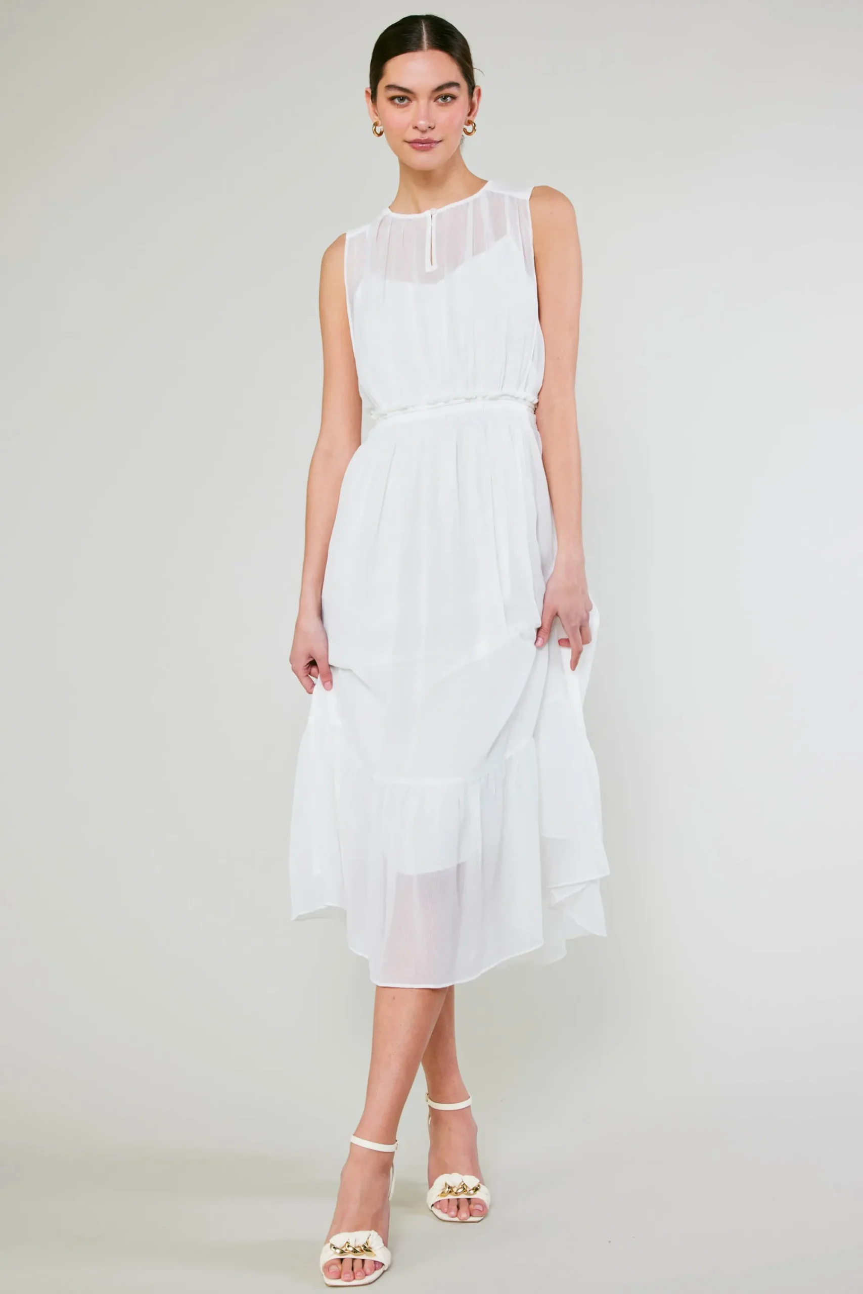 Current Air Midi Dresses-Overlayed Midi Dress WHITE