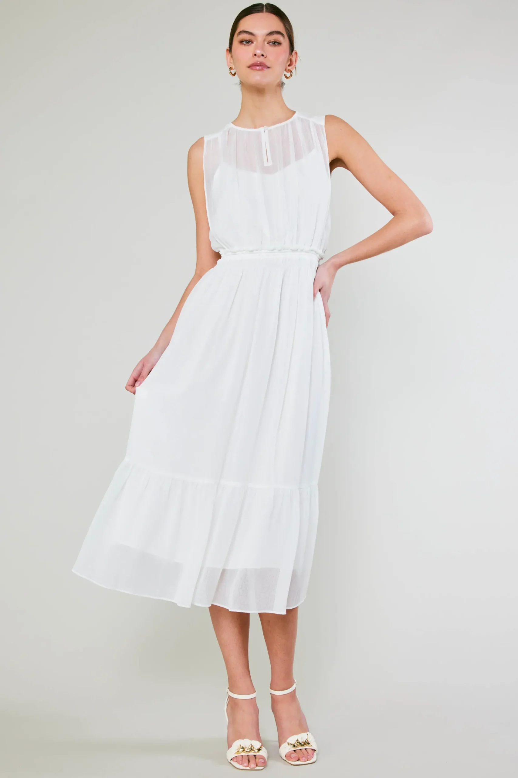 Current Air Midi Dresses-Overlayed Midi Dress WHITE