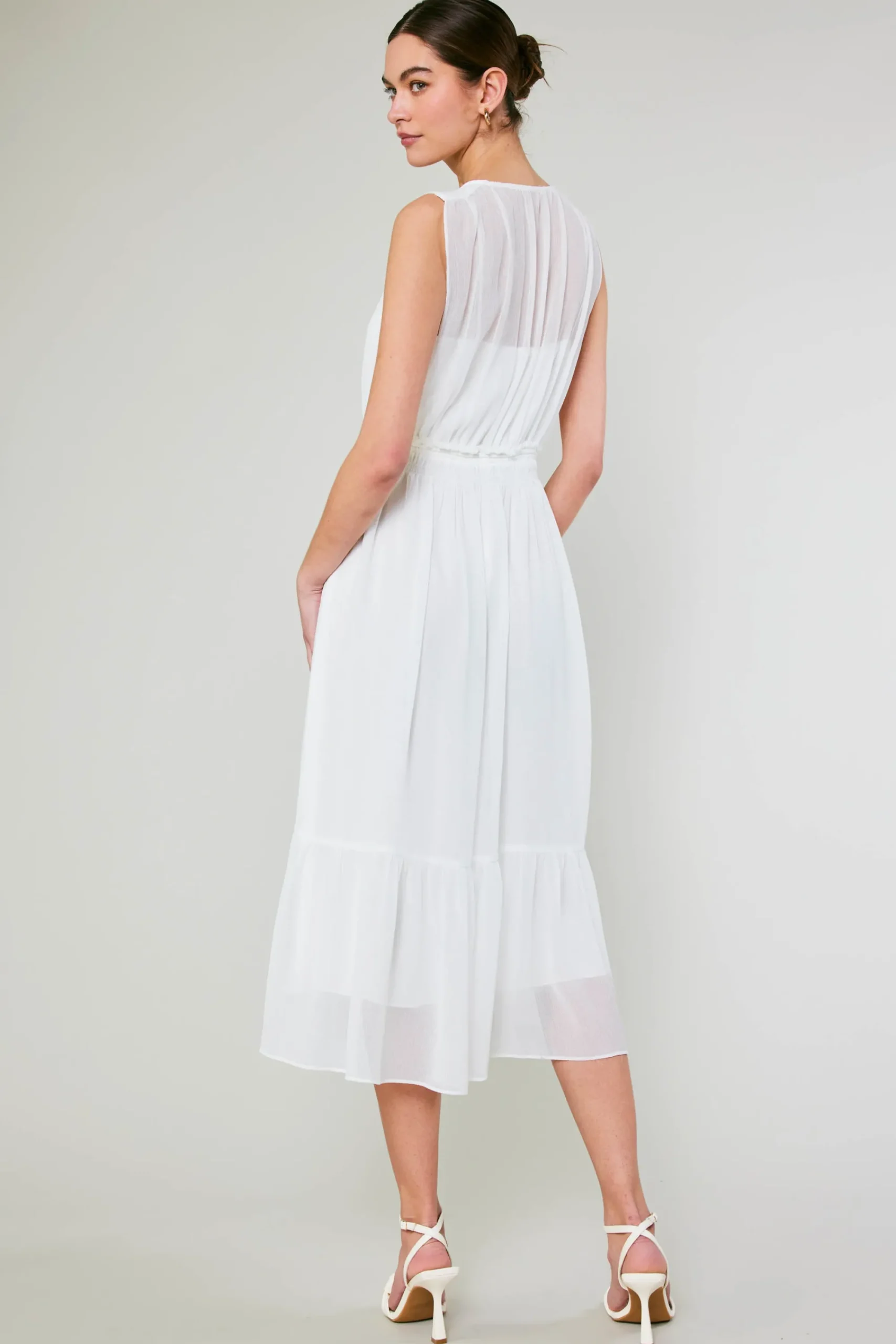 Current Air Midi Dresses-Overlayed Midi Dress WHITE