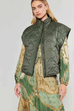 Current Air Coats & Jackets-Oversize Quilted Vest DARKSAGE