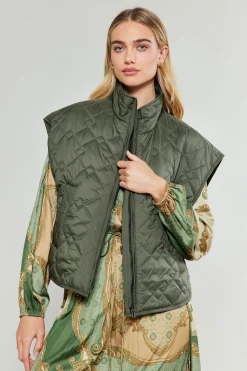 Current Air Coats & Jackets-Oversize Quilted Vest DARKSAGE