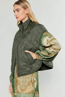Current Air Coats & Jackets-Oversize Quilted Vest DARKSAGE