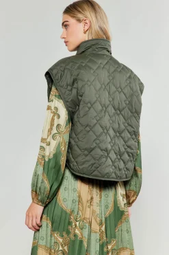 Current Air Coats & Jackets-Oversize Quilted Vest DARKSAGE