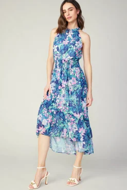 Current Air Maxi Dresses | Midi Dresses-Painterly Floral Asymmetric Dress PINKBLUEMLT