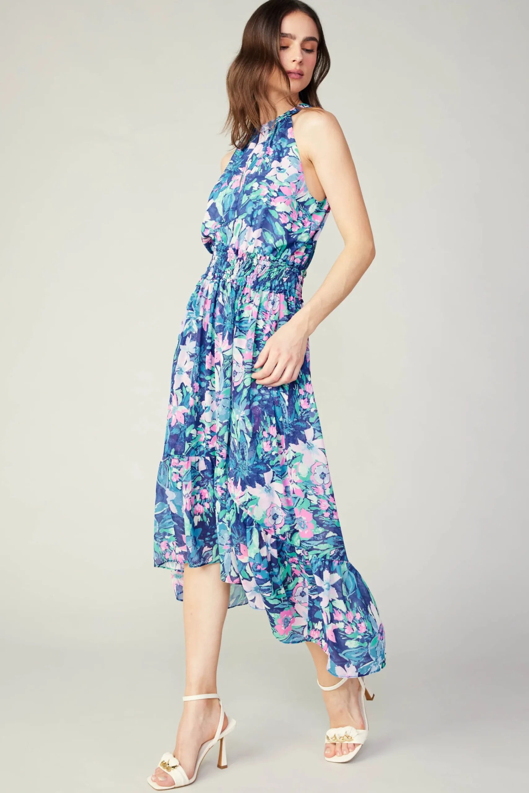 Current Air Maxi Dresses | Midi Dresses-Painterly Floral Asymmetric Dress PINKBLUEMLT