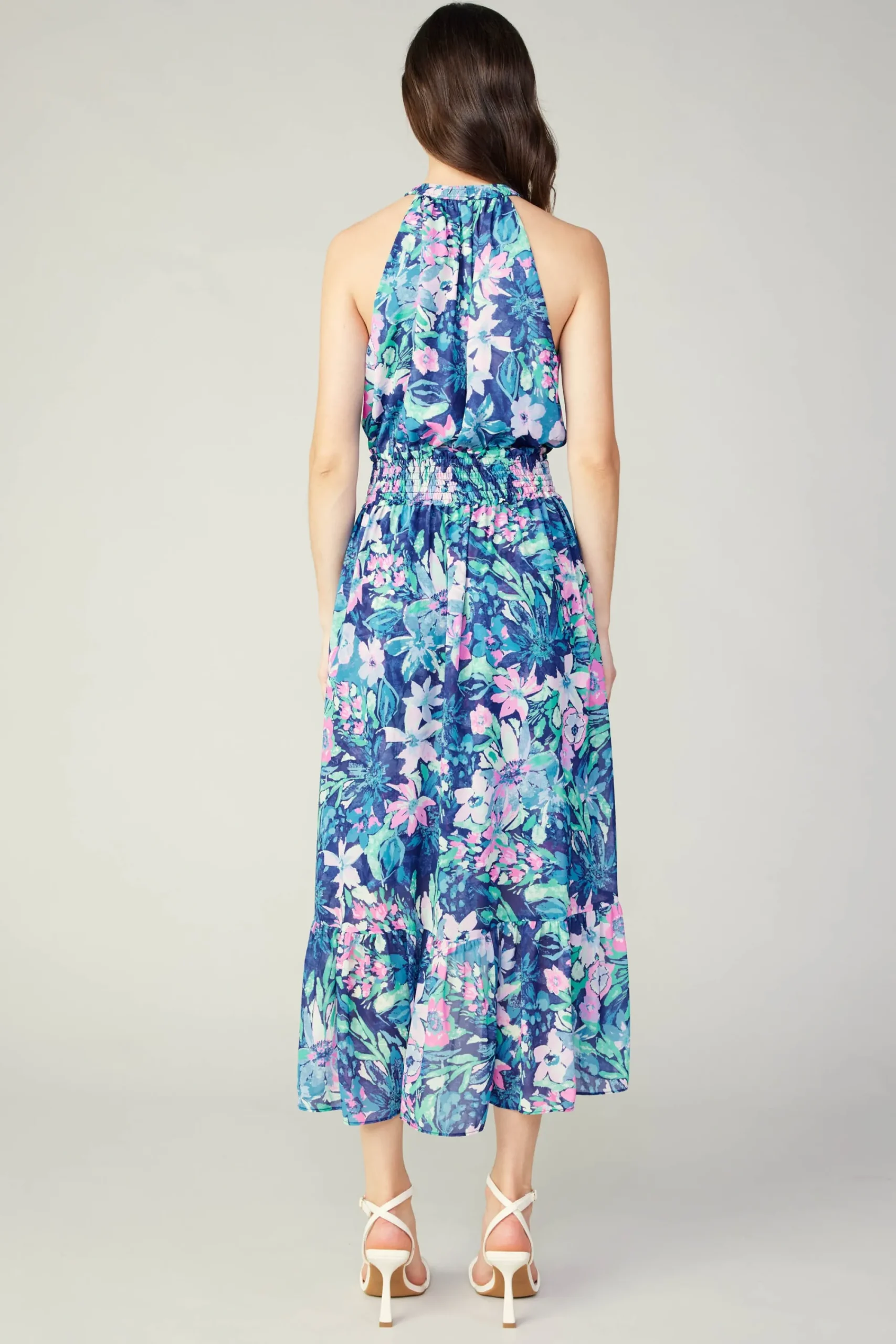 Current Air Maxi Dresses | Midi Dresses-Painterly Floral Asymmetric Dress PINKBLUEMLT