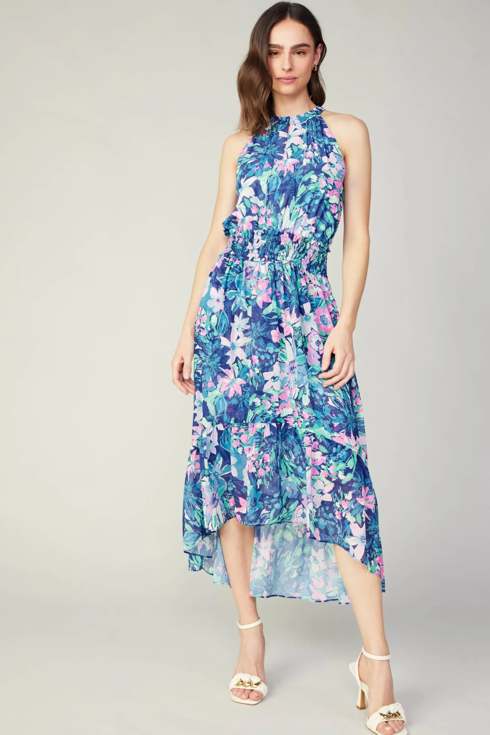 Current Air Maxi Dresses | Midi Dresses-Painterly Floral Asymmetric Dress PINKBLUEMLT