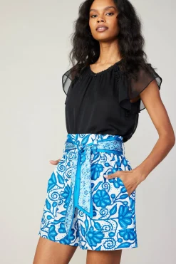Current Air Shorts-Painterly Floral Belted Shorts BLUEMLT