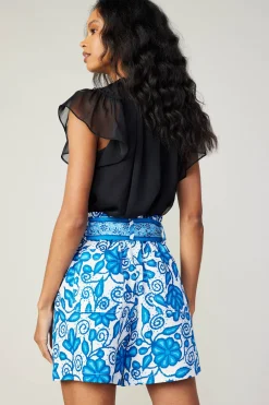 Current Air Shorts-Painterly Floral Belted Shorts BLUEMLT