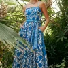 Current Air Midi Dresses-Painterly Floral Midi Dress BLUEMLT