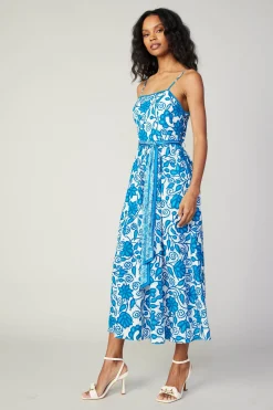 Current Air Midi Dresses-Painterly Floral Midi Dress BLUEMLT