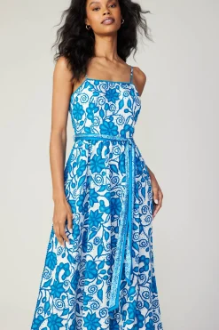 Current Air Midi Dresses-Painterly Floral Midi Dress BLUEMLT