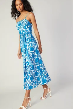 Current Air Midi Dresses-Painterly Floral Midi Dress BLUEMLT