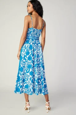 Current Air Midi Dresses-Painterly Floral Midi Dress BLUEMLT