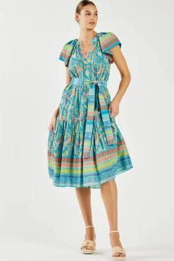 Current Air Midi Dresses-Paisley Border Print Midi Dress BLUEORANGE