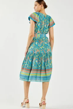Current Air Midi Dresses-Paisley Border Print Midi Dress BLUEORANGE