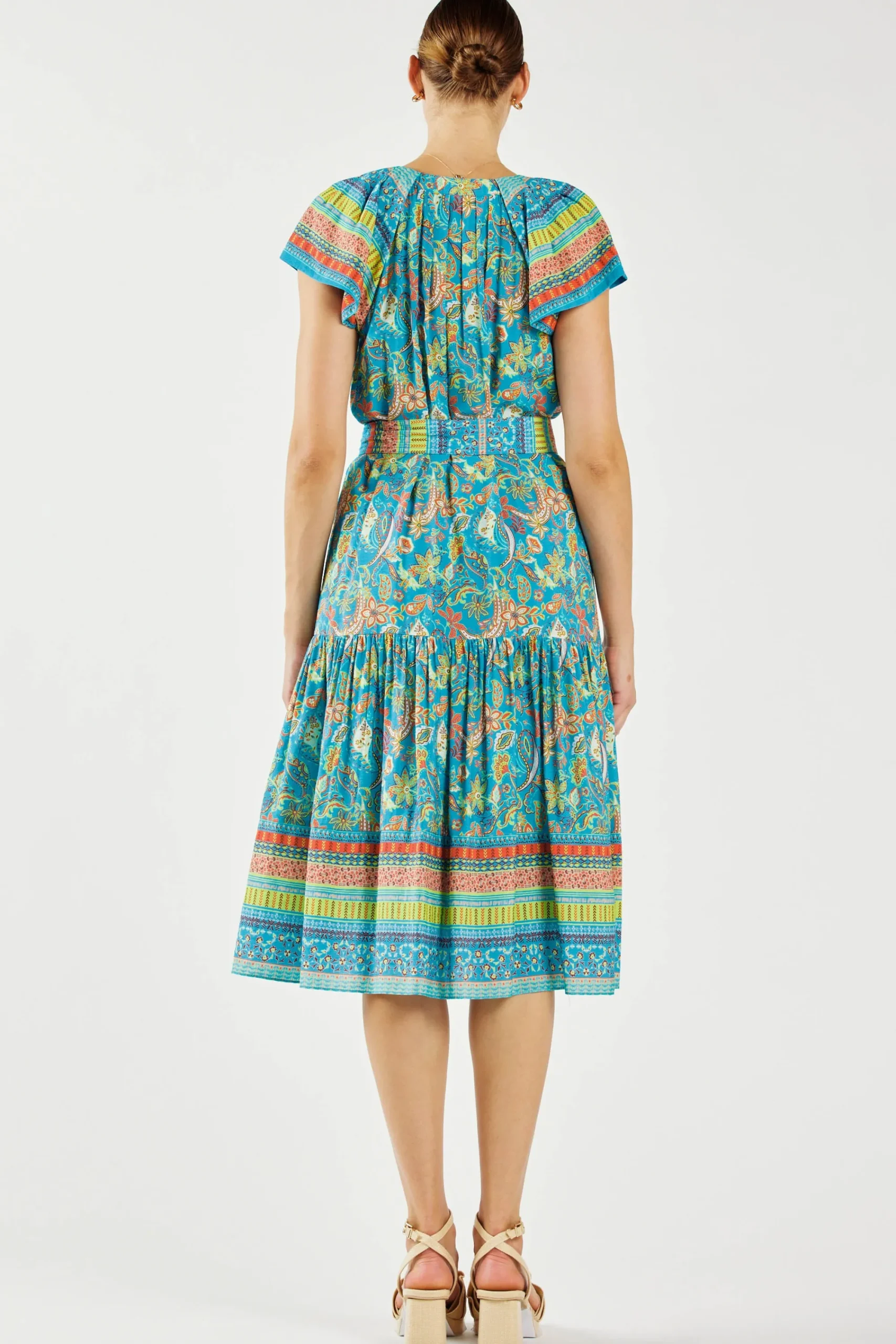 Current Air Midi Dresses-Paisley Border Print Midi Dress BLUEORANGE