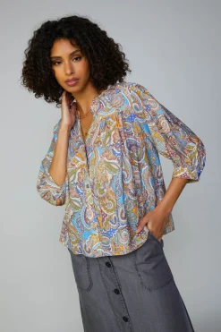Current Air Long Sleeve Tops-Paisley Motif Button Blouse MLT