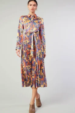 Current Air Maxi Dresses-Paisley Pleated Maxi Dress ORANGEPAISLEY