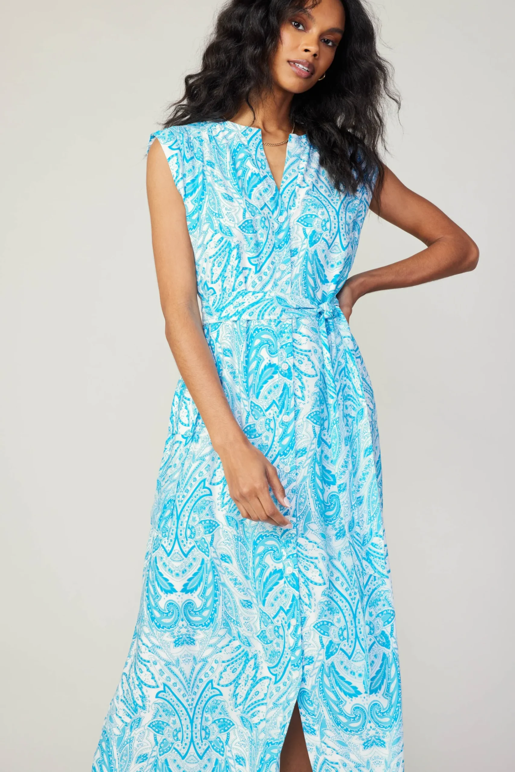 Current Air Midi Dresses-Paisley Printed Sleeveless Dress BLUEMLT