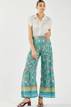 Current Air Pants-Paisley Printed Wide Leg Pants BLUEORANGE