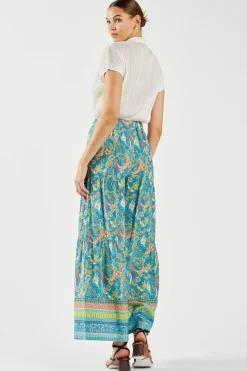 Current Air Pants-Paisley Printed Wide Leg Pants BLUEORANGE
