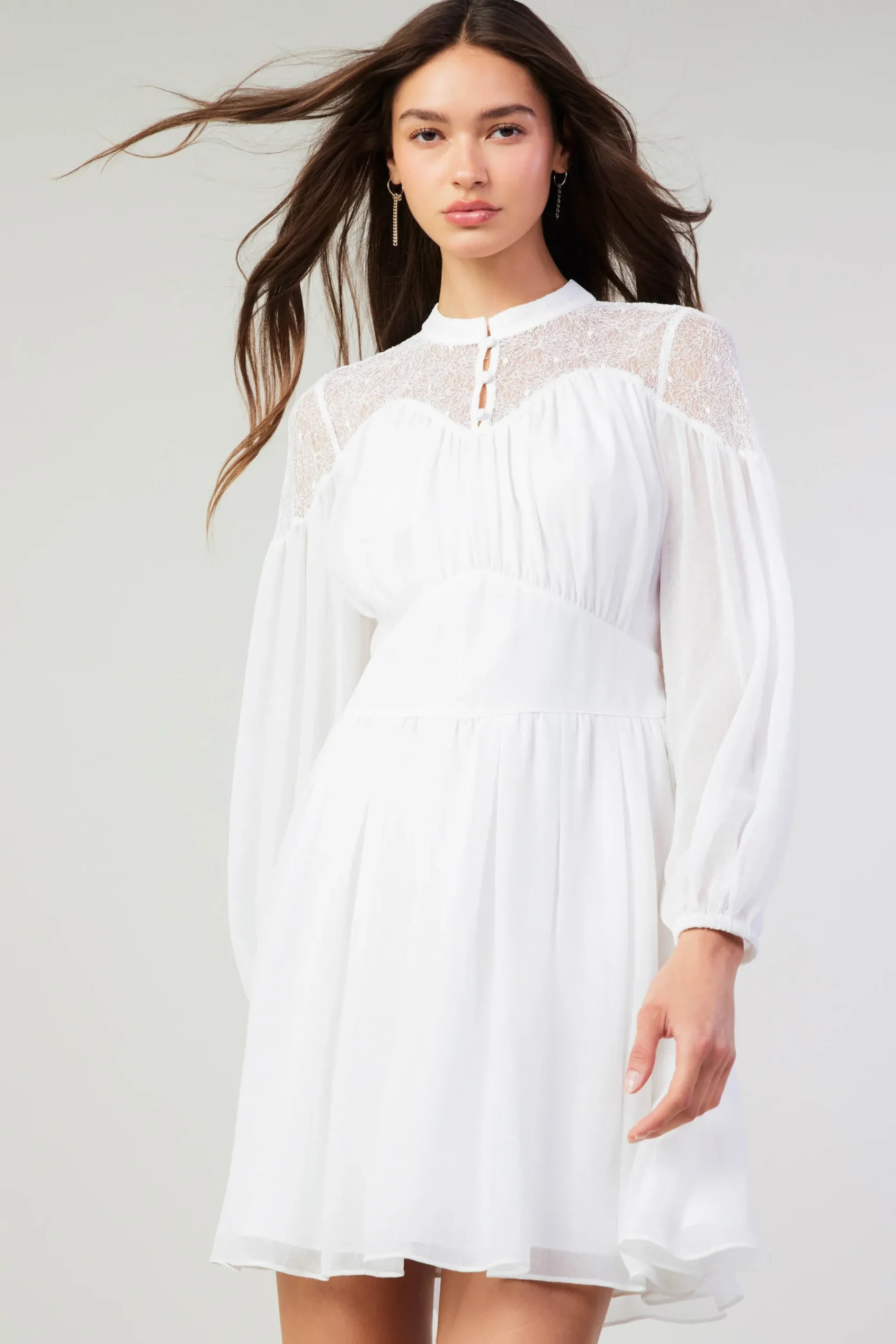 Current Air Mini Dresses-Palermo Lace Collared Mini Dress WHITE