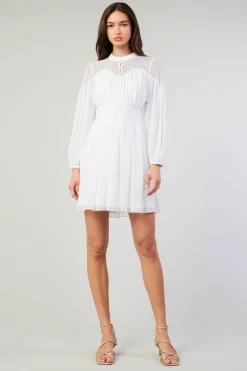 Current Air Mini Dresses-Palermo Lace Collared Mini Dress WHITE