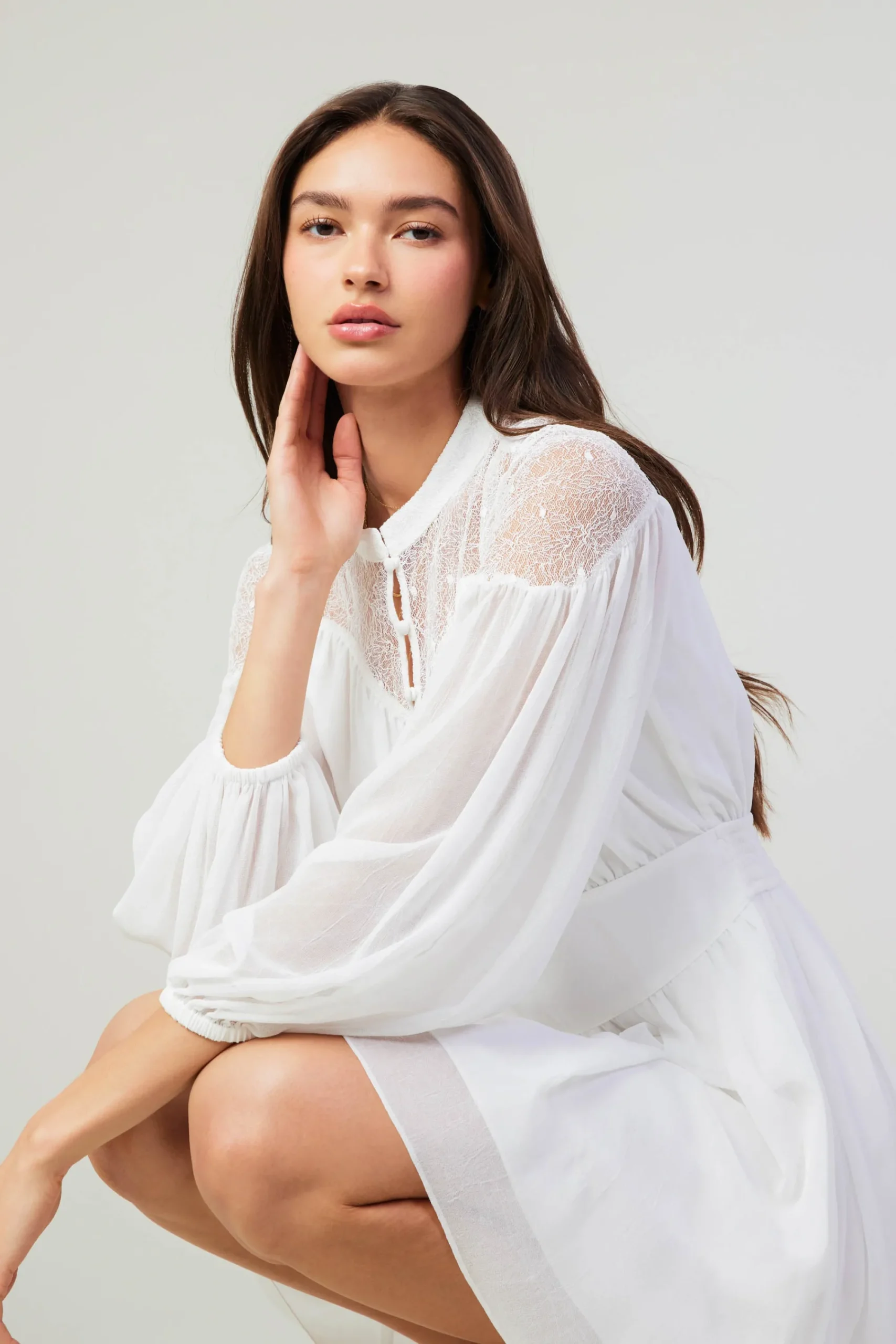 Current Air Mini Dresses-Palermo Lace Collared Mini Dress WHITE