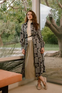 Current Air Midi Dresses-Paneled Buttonup Dress BLACKTAUPEMLT