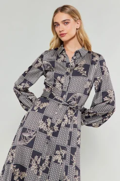 Current Air Midi Dresses-Paneled Buttonup Dress BLACKTAUPEMLT