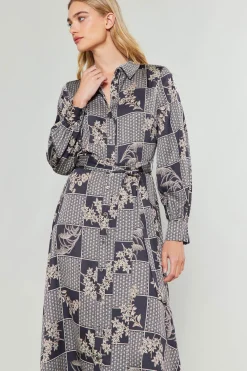 Current Air Midi Dresses-Paneled Buttonup Dress BLACKTAUPEMLT