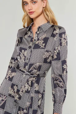 Current Air Midi Dresses-Paneled Buttonup Dress BLACKTAUPEMLT