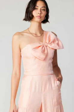Current Air Sleeveless Tops-Pastel Bowtie Top APRICOT