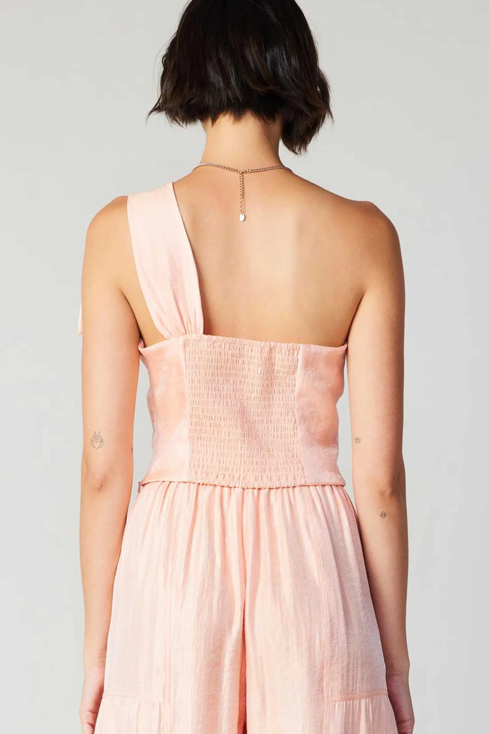 Current Air Sleeveless Tops-Pastel Bowtie Top APRICOT
