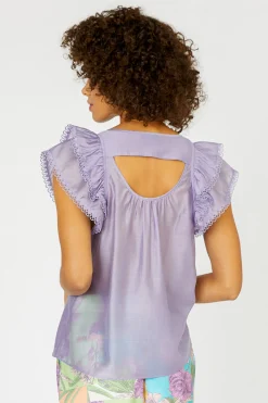 Current Air Sleeveless Tops | Short Sleeve Tops-Peekaboo Flutter Sleeve Top LAVENDER