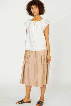 Current Air Sleeveless Tops | Short Sleeve Tops-Peekaboo Flutter Sleeve Top WHITE