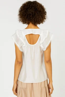 Current Air Sleeveless Tops | Short Sleeve Tops-Peekaboo Flutter Sleeve Top WHITE