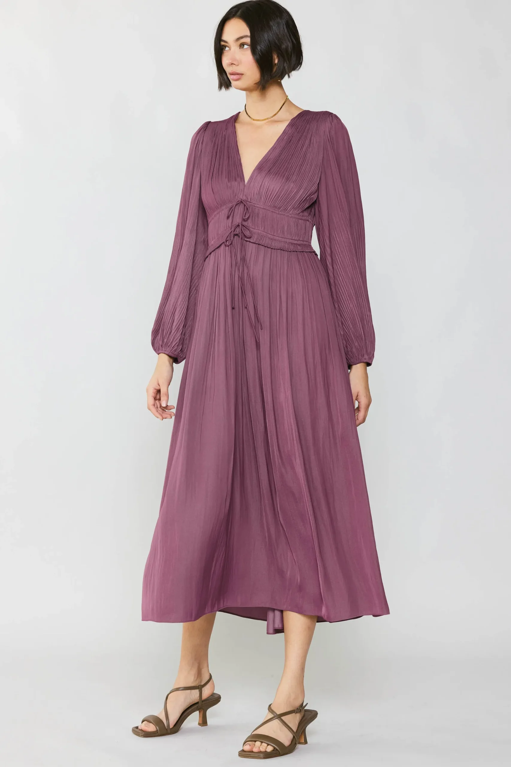 Current Air Maxi Dresses-Petite - Sidonie Pleated Maxi Dress DUSTYPLUMPETITE