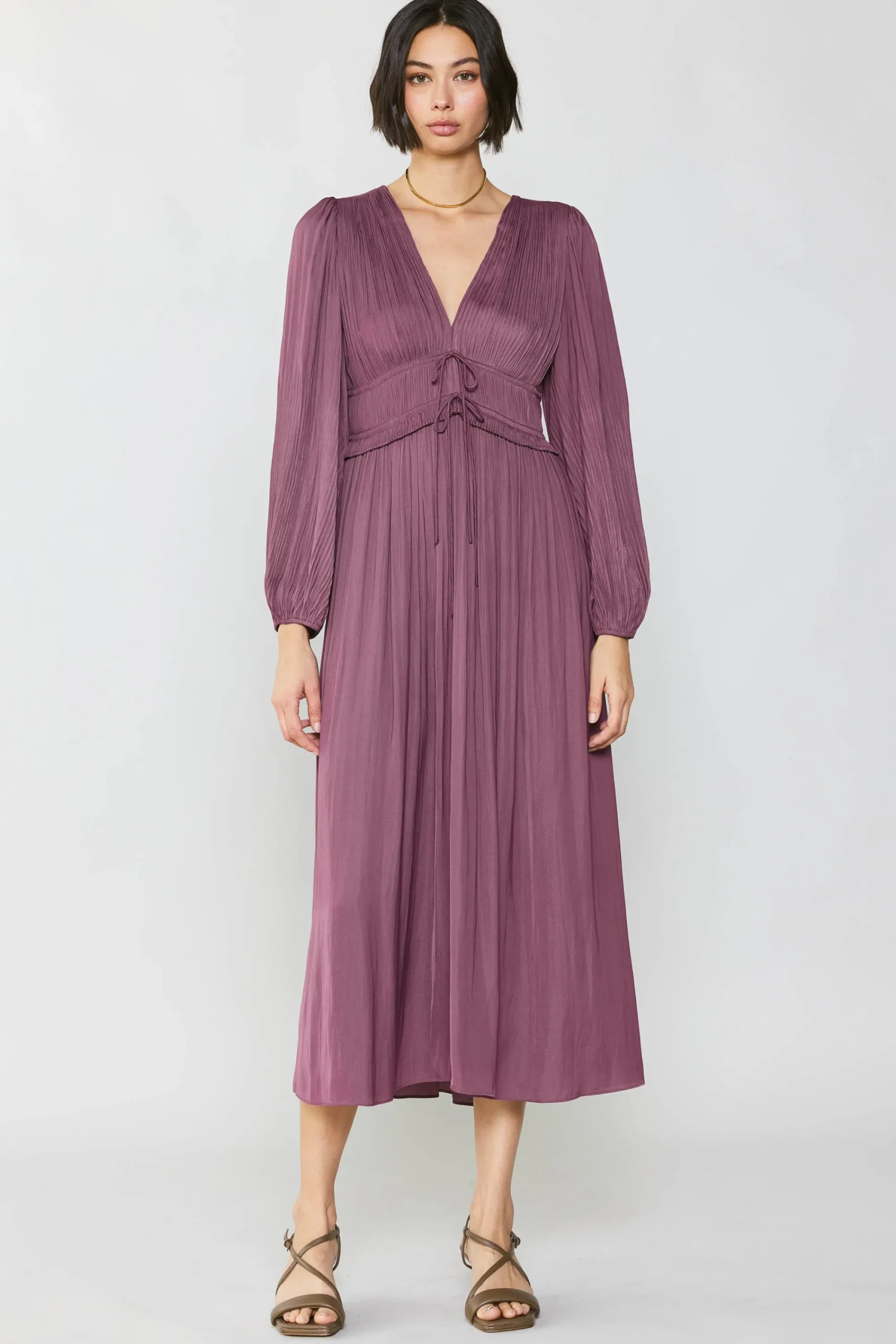 Current Air Maxi Dresses-Petite - Sidonie Pleated Maxi Dress DUSTYPLUMPETITE