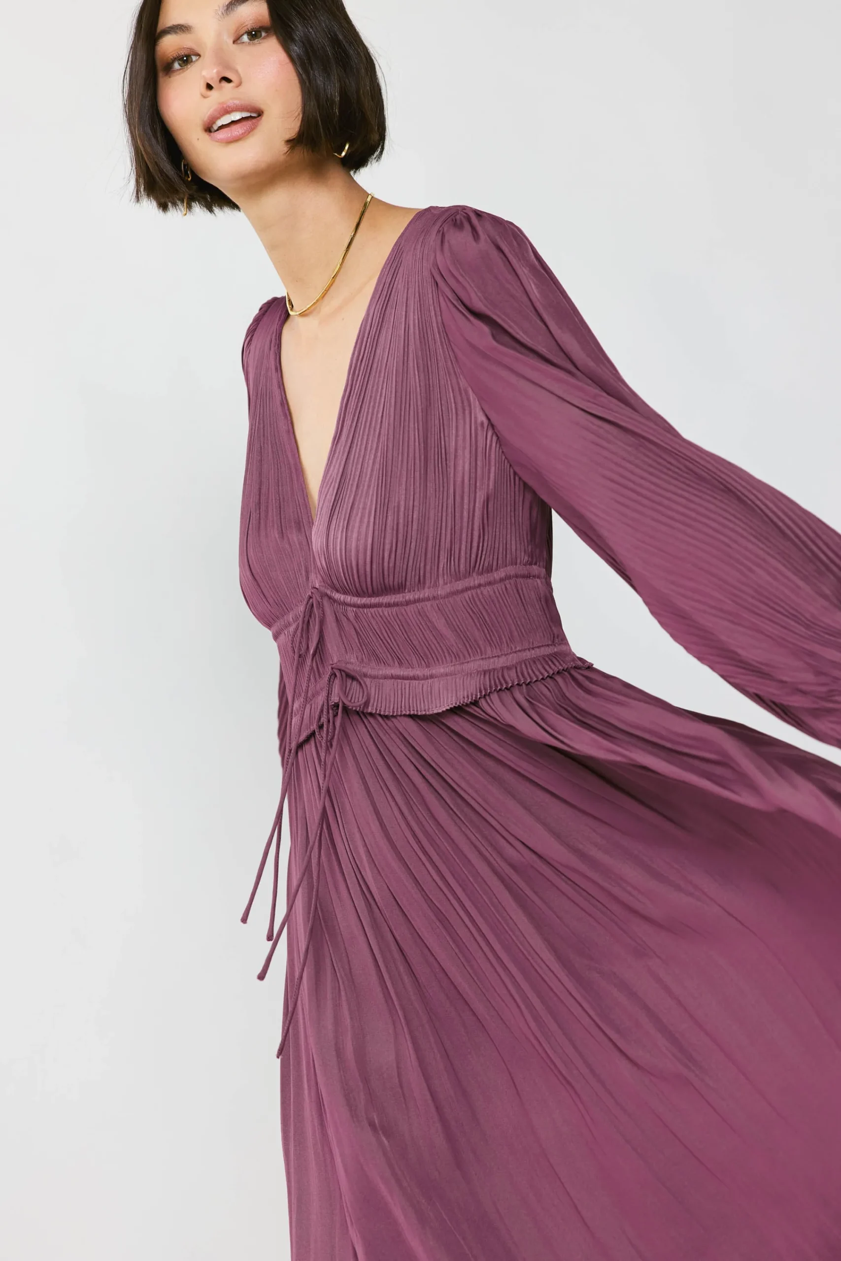 Current Air Maxi Dresses-Petite - Sidonie Pleated Maxi Dress DUSTYPLUMPETITE