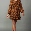 Current Air Mini Dresses-Picot Stitch Ruffled Mini Dress BROWNORANGEFLORAL