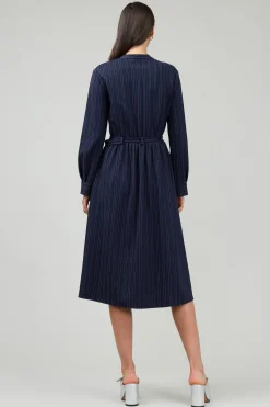 Current Air Midi Dresses-Pinstriped Buttondown Midi Dress NAVY