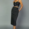 Current Air Skirts-Pinstriped Midi Skirt BLACKSTRIPE