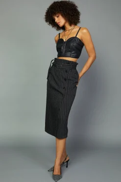 Current Air Skirts-Pinstriped Midi Skirt BLACKSTRIPE