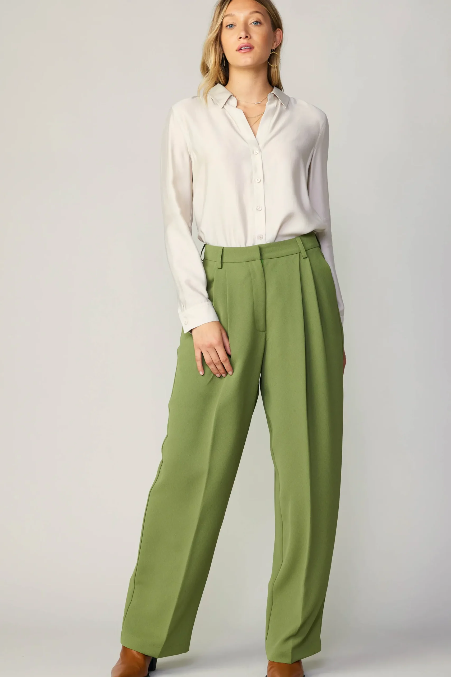 Current Air Pants-Pintucked Trousers OLIVE