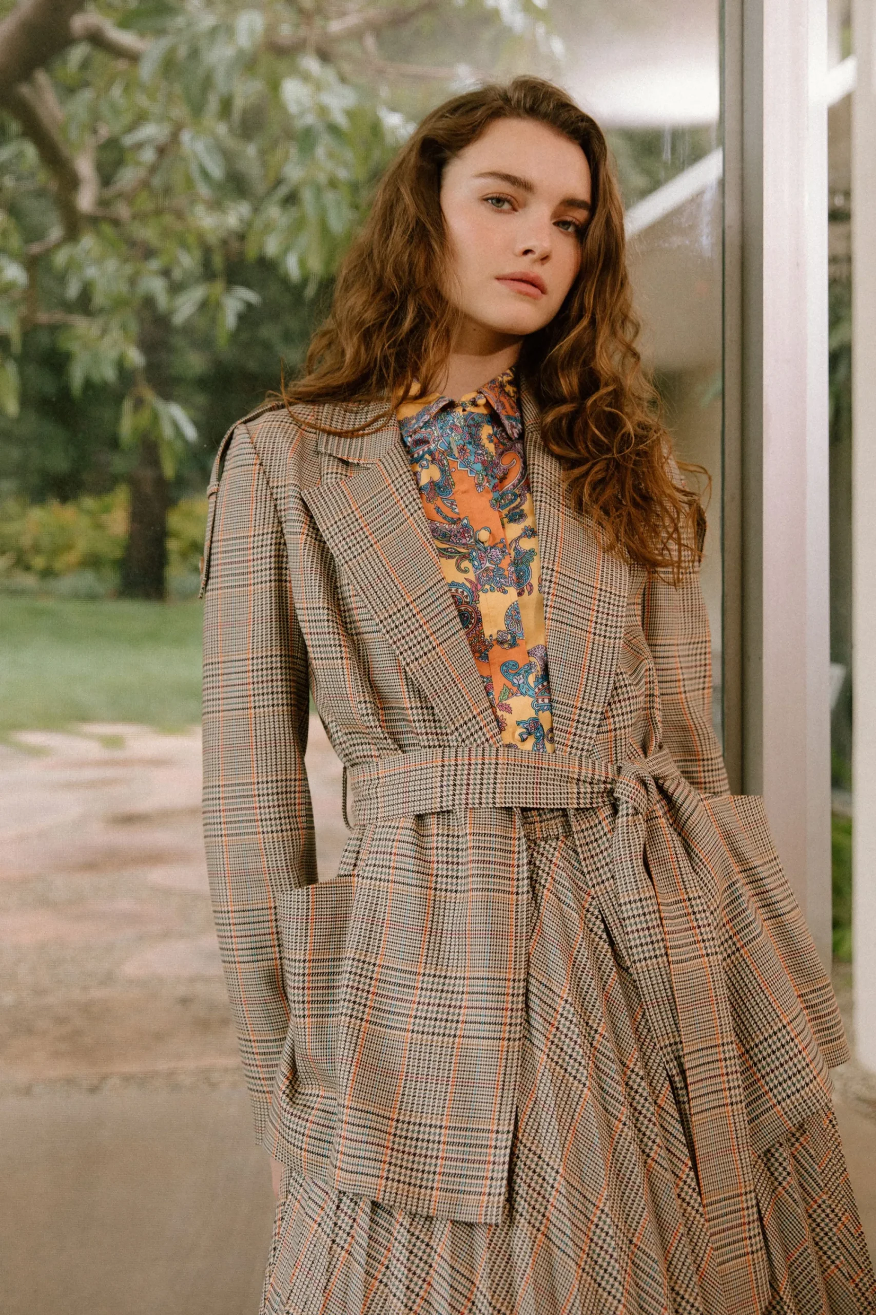 Current Air Coats & Jackets-Plaid Layered Jacket CAMELMLT