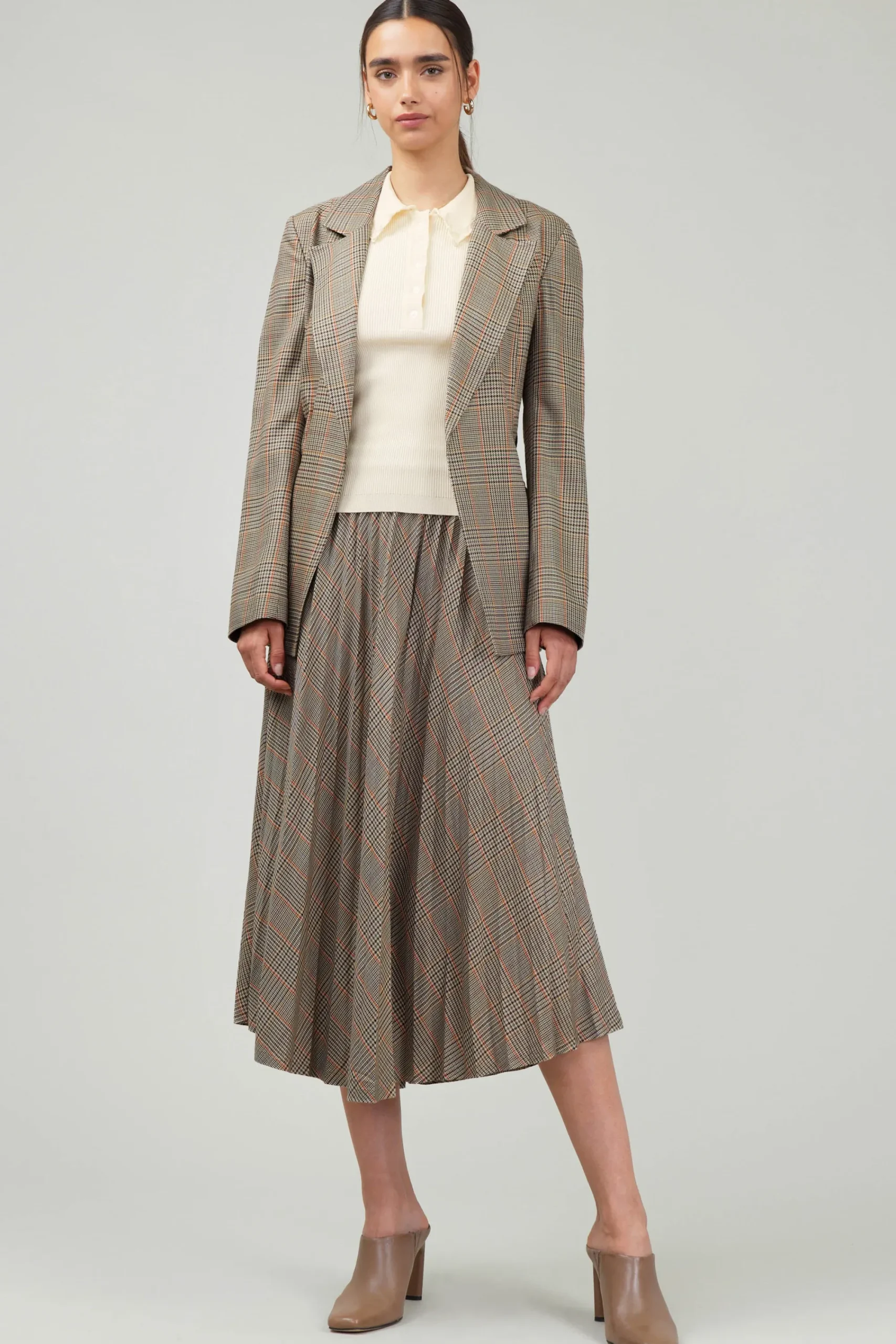 Current Air Coats & Jackets-Plaid Layered Jacket CAMELMLT