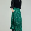 Current Air Skirts-Plaid Pattern Midi Skirt GREEN