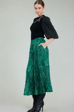 Current Air Skirts-Plaid Pattern Midi Skirt GREEN